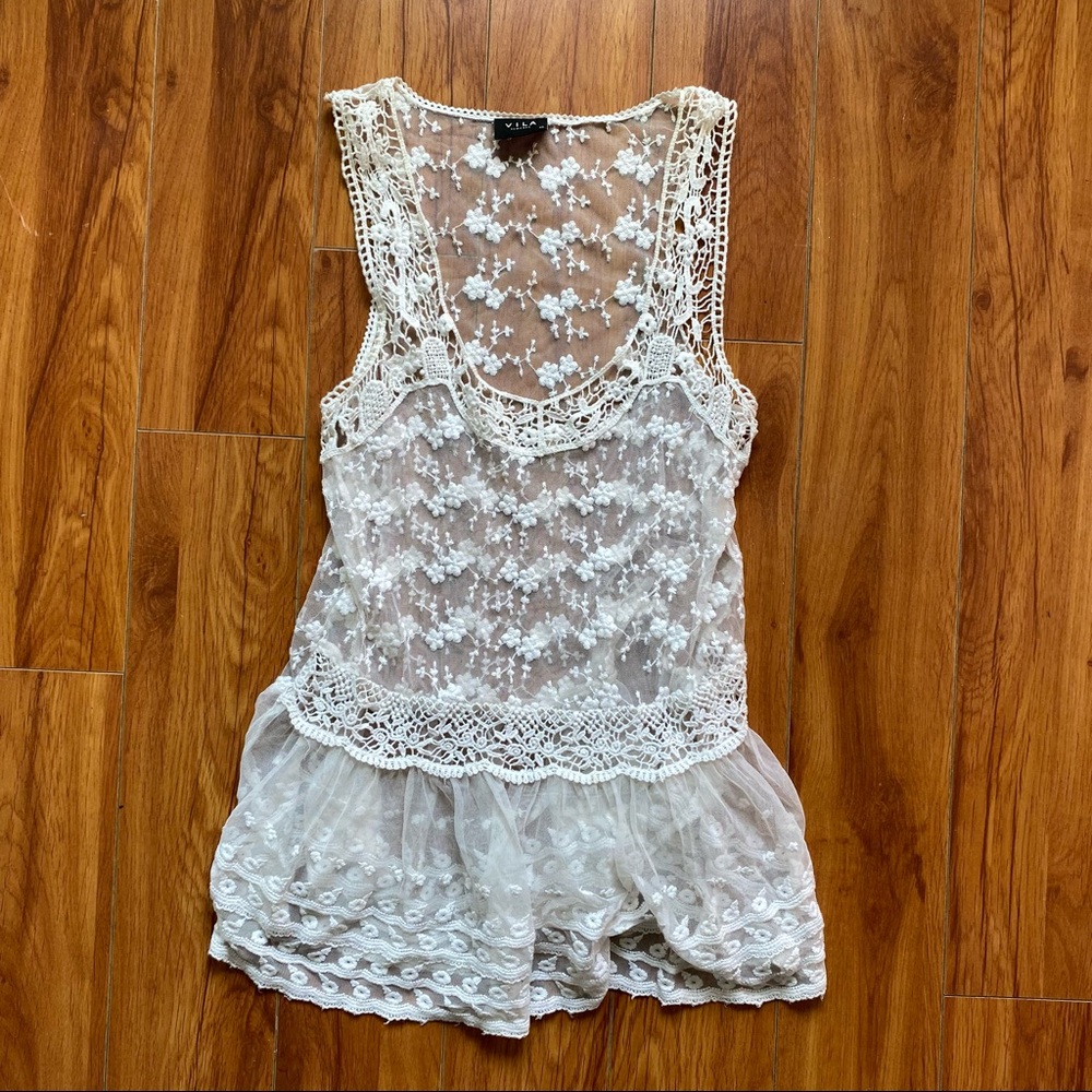 Vila Floral Lace Tank Top